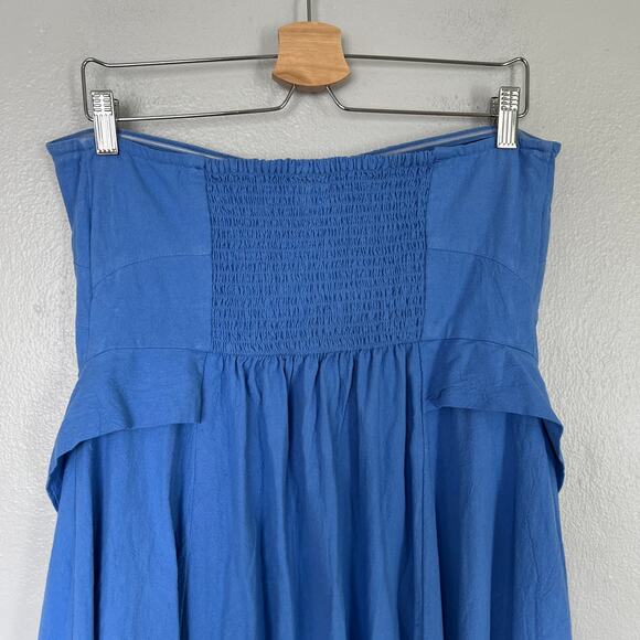 Free People Straplss Dress Blue Free-est Maxi Women's Sz M Smocked Boning Cotton - Picture 6 of 9